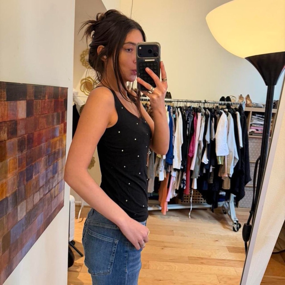 Women's Black Diamond studded Scoop Neck Tank Top - Picture 4 of 7